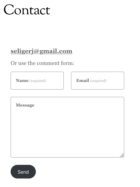 Jake Seliger's contact form, just asking for name, email, and message